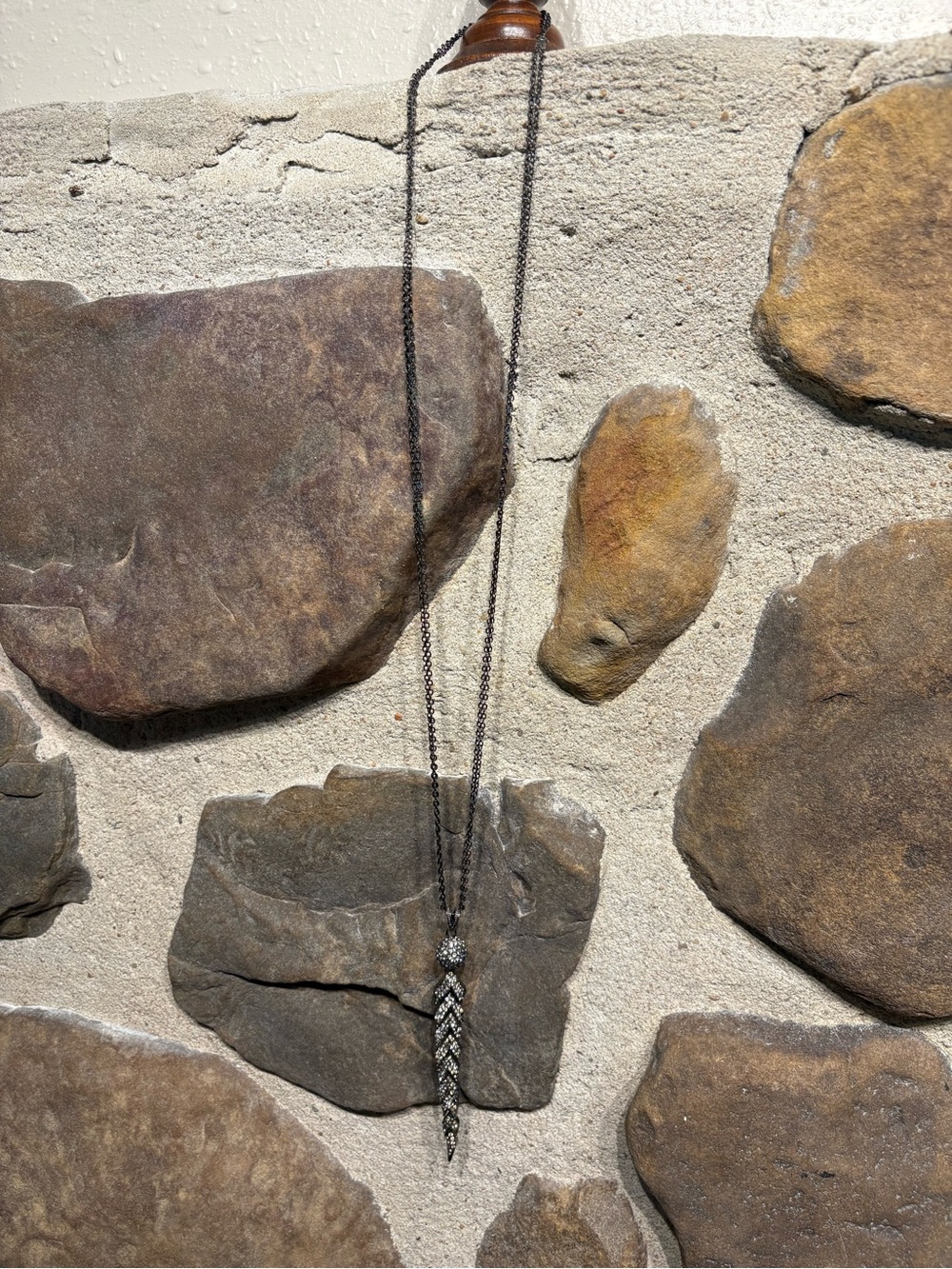Source Unknown Black and Silver Crystal Tassel Necklace